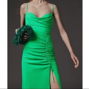 Zara | Green ruched midi dress with slit